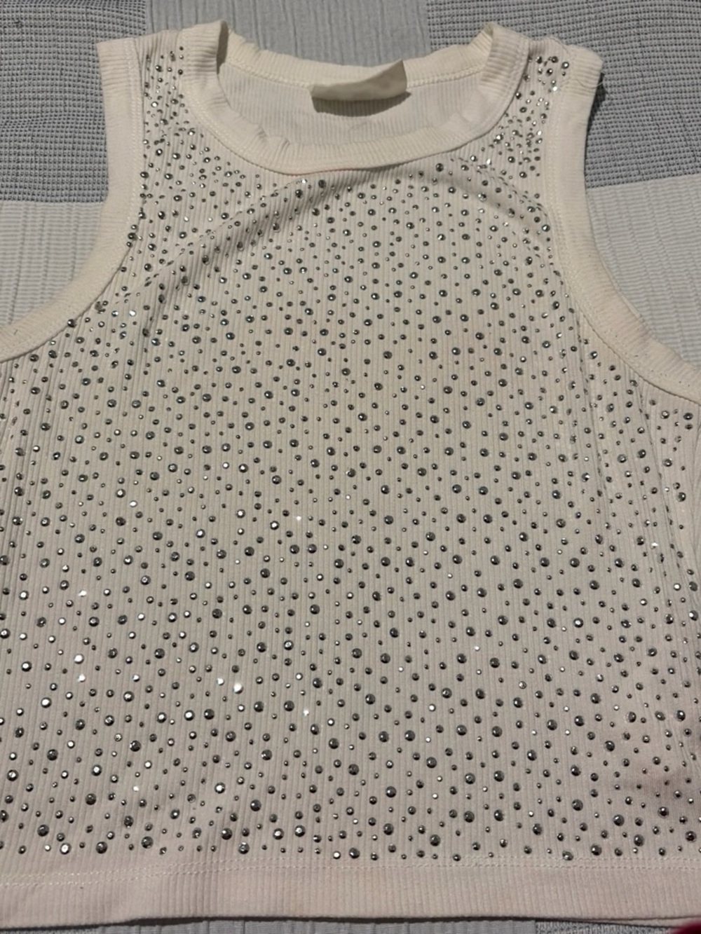 Denimlab White Ribbed Tank with Silver Studs